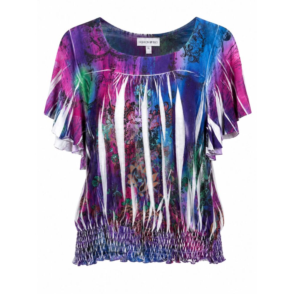 Fashion Bug XL Multicolor Abstract Print Flutter Sleeve Peasant Blouse